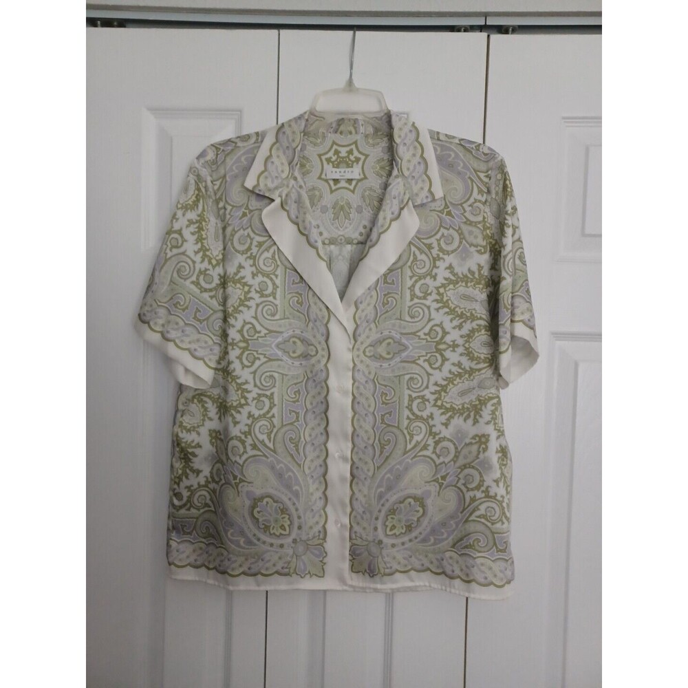 Sandro Paris Top Size 3 US 8 Beautiful floral Paisley Patterns Print Button Up - Picture 2 of 13